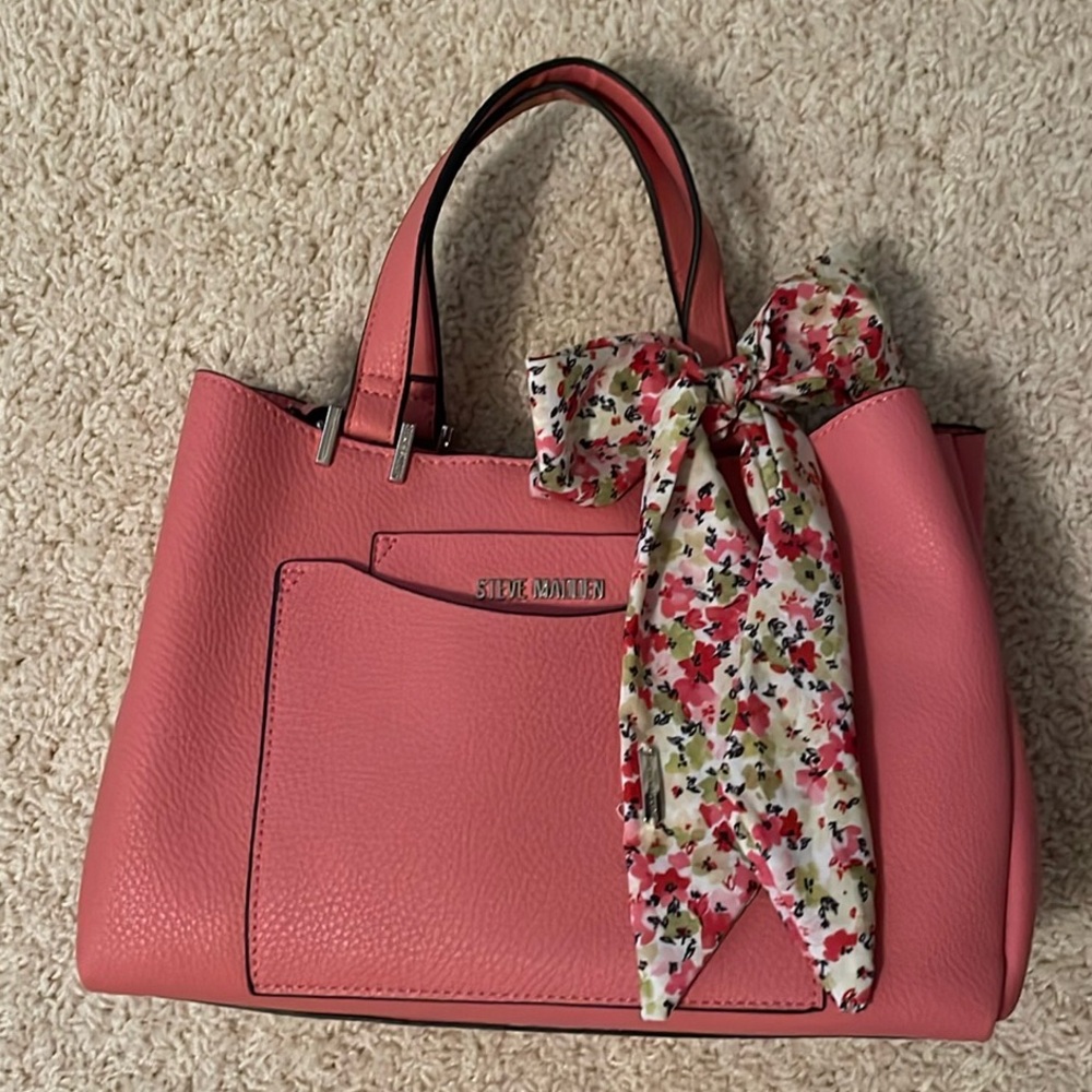 Steve Madden Raspberry Pink Tote Bag BParker Satchel Tote Bag Purse Floral Scarf